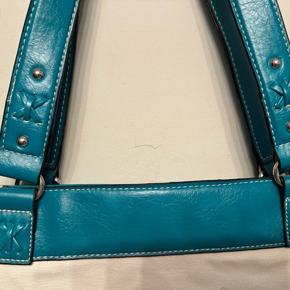 Vintage Y2K Era Rosetti Teal and Cream Floral Shoulder Bag - Picture 4 of 9